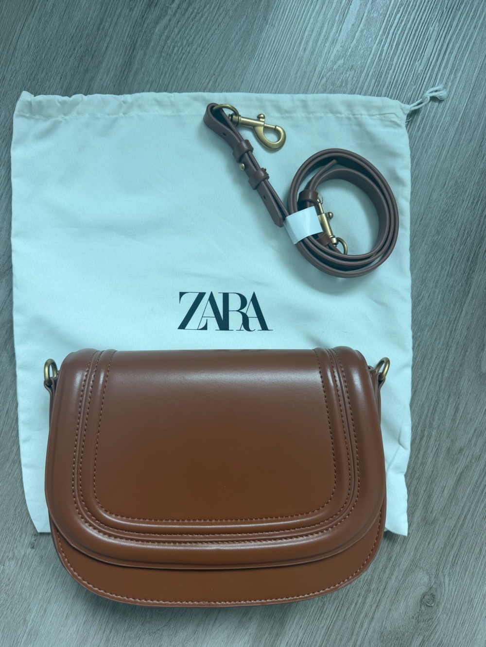 ZARA Tan Brown Leather Crossbody with Detachable Strap